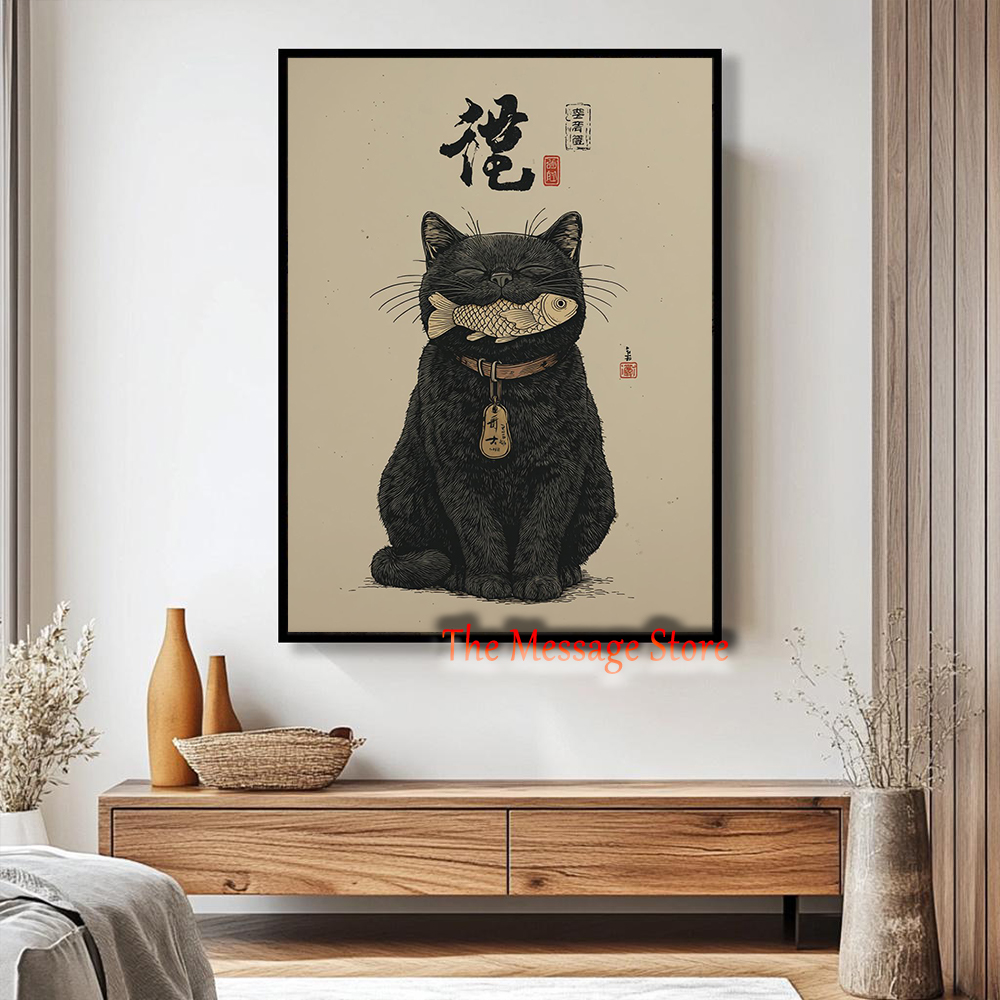 Black Lucky Cat Ukiyo-e Japane - Japanese Lifestyle And Traditions review and price